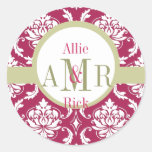Damast för vattenmelonen för bröllopmonogramen för klistermärke