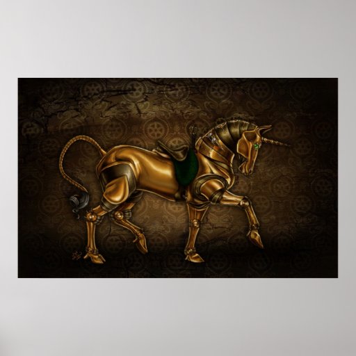 Damastast affisch för Steampunk Unicorn