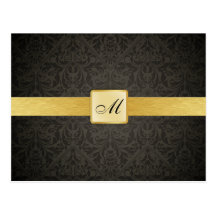 Damastast bröllopvykort för elegant Monogram