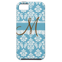 Damastast brunt för blått för fodral för Monogrami iPhone 5 Cases