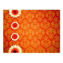 Damastast för vintage orange och rosa daisy vykort