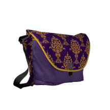 Damastast guld på lilor messenger bag