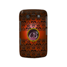 DAMASTAST lilor för svart för GEMMONOGRAMorange Blackberry Bold Cover