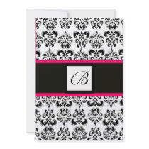 DAMASTAST MONOGRAM, svartvit rosa fuchsia