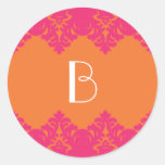 Damastast Monogramklistermärke för orange & för sh