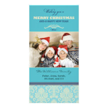 Damastast mönsterfamiljhelgdag Photocard (aqua) Fotokort Mall