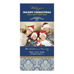 Damastast mönsterfamiljhelgdag Photocard (blått) Anpassingsbara Fotokort