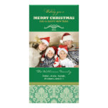 Damastast mönsterfamiljhelgdag Photocard (grönt) Foto Kort