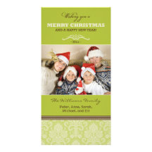 Damastast mönsterfamiljhelgdag Photocard (limefruk Hälsningskort Med Foto