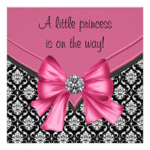 Damastast Princess baby shower för elegant rosasva Anpassade Inbjudningskort