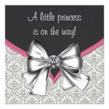 Damastast Princess baby shower för elegant rosasva Inbjudan