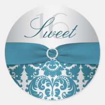 Damastast sweet sixteenklistermärke för silver och