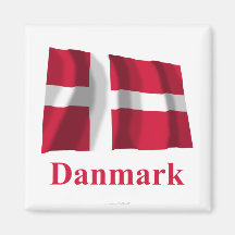 Danmark som vinkar flagga med namn i danska kylskåpmagneter