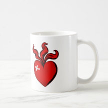 Danskakärlekhjärta avfyrar av ett danskkonstverk kaffe koppar