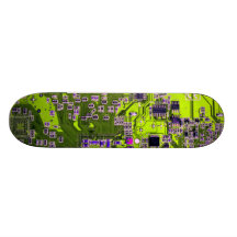 Datorgeeken går runt stiger ombord - neongult anpassad skate board