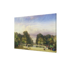 De Tuileries trädgårdarna, med Arcet de Triomphe i Sträckta Canvas Tryck