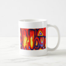 Delat flammar (abstrakt expressionism) kaffe muggar