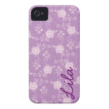 Delikat lilablommamönster med namn iPhone 4 cases