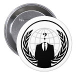 Den anonyma internationell knäppas knappar med nål