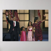 Den Barak Obama familjen vinkar på den sist natten Affischer