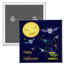 Den beställnings- Halloween häxakatten & fladdermö Knappar