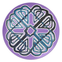 Den blåttKnotwork blomman pläterar Dinner Plates