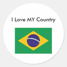 Den Brasilien flagga MUSEET Zazzle älskar jag MITT Runda Klistermärken