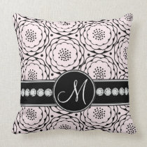 Den djärva svart rosa blom- monogramen kudder kuddar