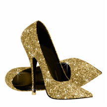 Den eleganta guld- glitterkickhälet skor photo sculpture