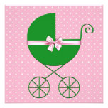 Den gröna rosa polkaen pricker baby showerinbjudni