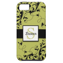 Den gröna svarten virvlar runt det initiala fodral iPhone 5 Case-Mate skal