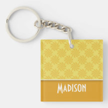 Den gulliga gula orangen virvlar runt keychains