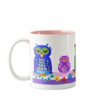 Den gulliga tecknad film rånar med Owls Kaffe Koppar
