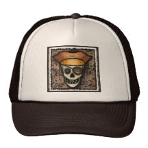 Den Halloween skallen/prata som en pirat T-tröja Trucker Keps