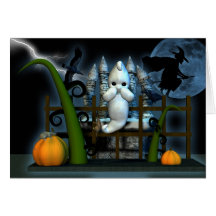 Den Halloween spökehäxan tjaller och kråkor, försk Kort