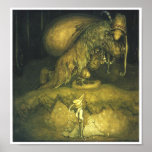 Den John Bauer gamal man fiska med drag i affische