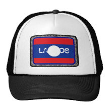 Den Laos flaggalastbilsföraren kopplar ihop hatten Keps