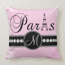 Den mjuka rosa damastsvartParis monogramen kudder kuddar