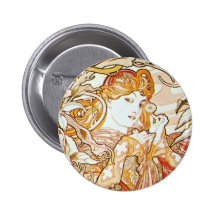 Den Mucha kvinnan med en daisyart nouveau knäppas Knapp