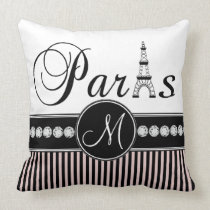 Den Paris för rosasvartrandar monogramen kudder kuddar