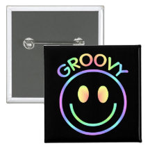 Den Retro Groovy pastellfärgade smileyen knäppas k Knapp