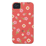 Den Retro röda blommapolkaen pricker designiphone  iPhone 4 Fodral