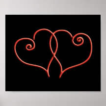 Den röda och svart valentinesen virvlar runt hjärt posters