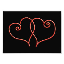 Den röda och svart valentinesen virvlar runt hjärt fotografiska tryck