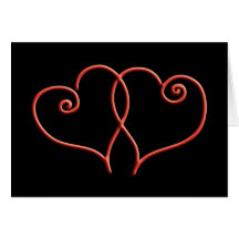 Den röda och svart valentinesen virvlar runt hjärt hälsningskort