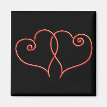 Den röda och svart valentinesen virvlar runt hjärt kylskåpmagneter