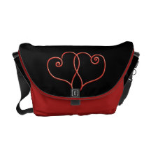 Den röda och svart valentinesen virvlar runt hjärt messenger bag