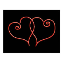Den röda och svart valentinesen virvlar runt hjärt vykort