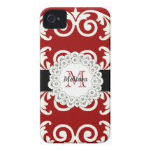 Den röda svarten virvlar runt den blom- Fodral-Kom iPhone 4 Cases