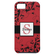 Den röda svarten virvlar runt det initiala fodral  iPhone 5 Case-Mate skydd